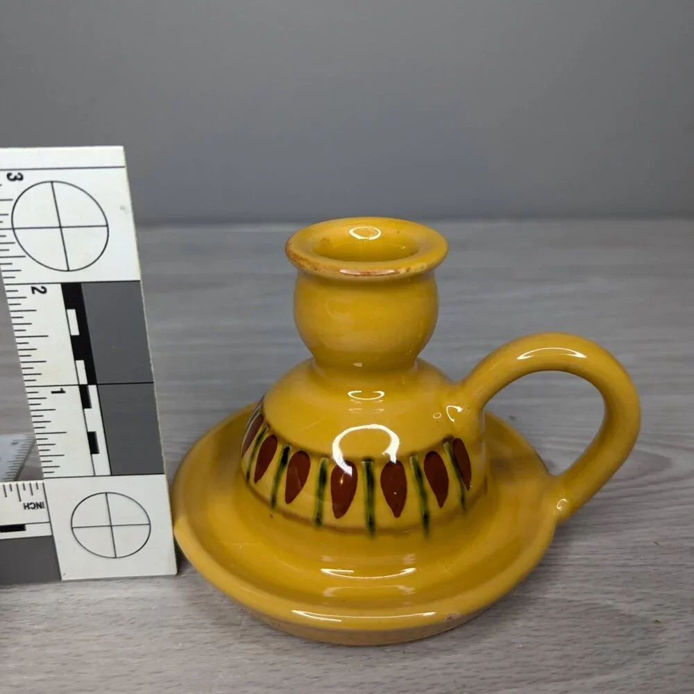 Vintage Pottery Barn Ceramic Golden Painted Taper Handle Walking Candle #5
